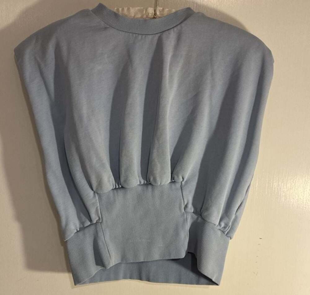 3.1 Phillip Lim Light Blue Cotton Sleeveless Padded Shoulder Crop Sweatshirt